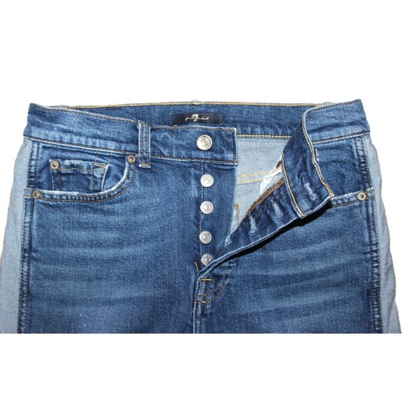 7 FOR ALL MANKIND Josefina Contrast Panel High-Rise Cropped Blue Jeans - Size 27 - Picture 9 of 15
